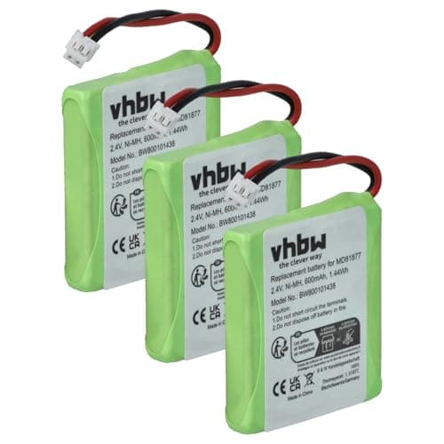 vhbw 3x Akumulator NiMH 600 mAh 2,4V