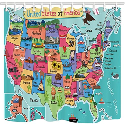 Nymb Zasłona Prysznicowa Mapa USA 150x180 cm