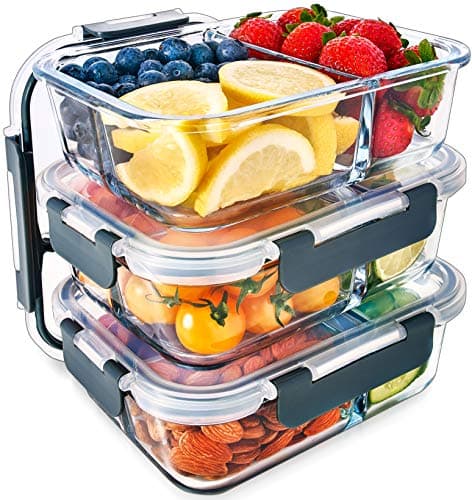 Igluu Meal Prep Szklane Pojemniki 3-Komorowe Zestaw 3 Sztuk